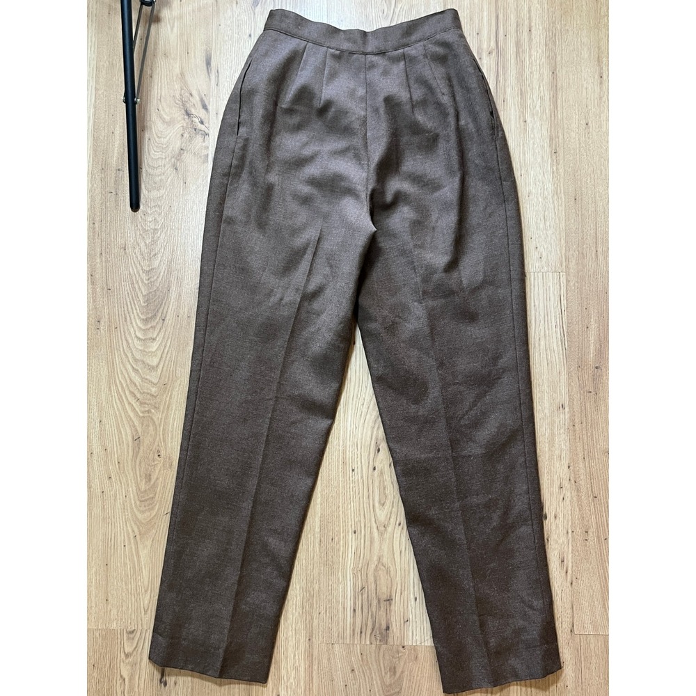 Vintage 100% Wool Trousers Pants Womens 6 Petite Brown High Rise Lined Classic - Picture 7 of 11